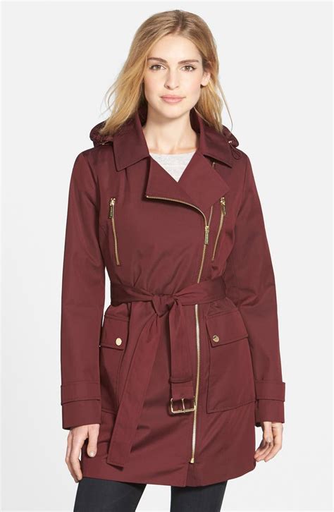 michael kors black sateen trench coat|Michael Kors removable hood coats.